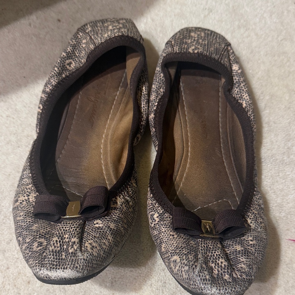 Salvatore Ferragamo Brown Snakeskin-Print Ballet Flats